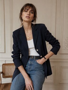 Vintage Liz Claiborne Collection Navy Silk Blazer | Quiet Luxury Jacket | 10P